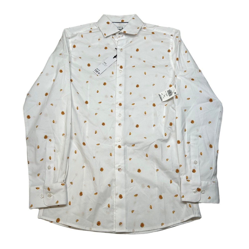 Bar III Slim-Fit Melon-Print Dress Shirt Mens Small 14-14.5 Untucked Fit NEW